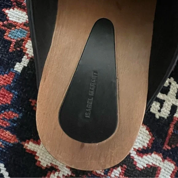 Isabel Marant Black Leather Clogs with Wooden Sole - Picture 4 of 5